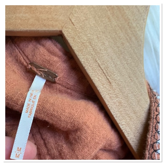Free People Dreamweaver Embroidered Tunic Peasant Top Orange Brown Size Medium - Picture 8 of 10